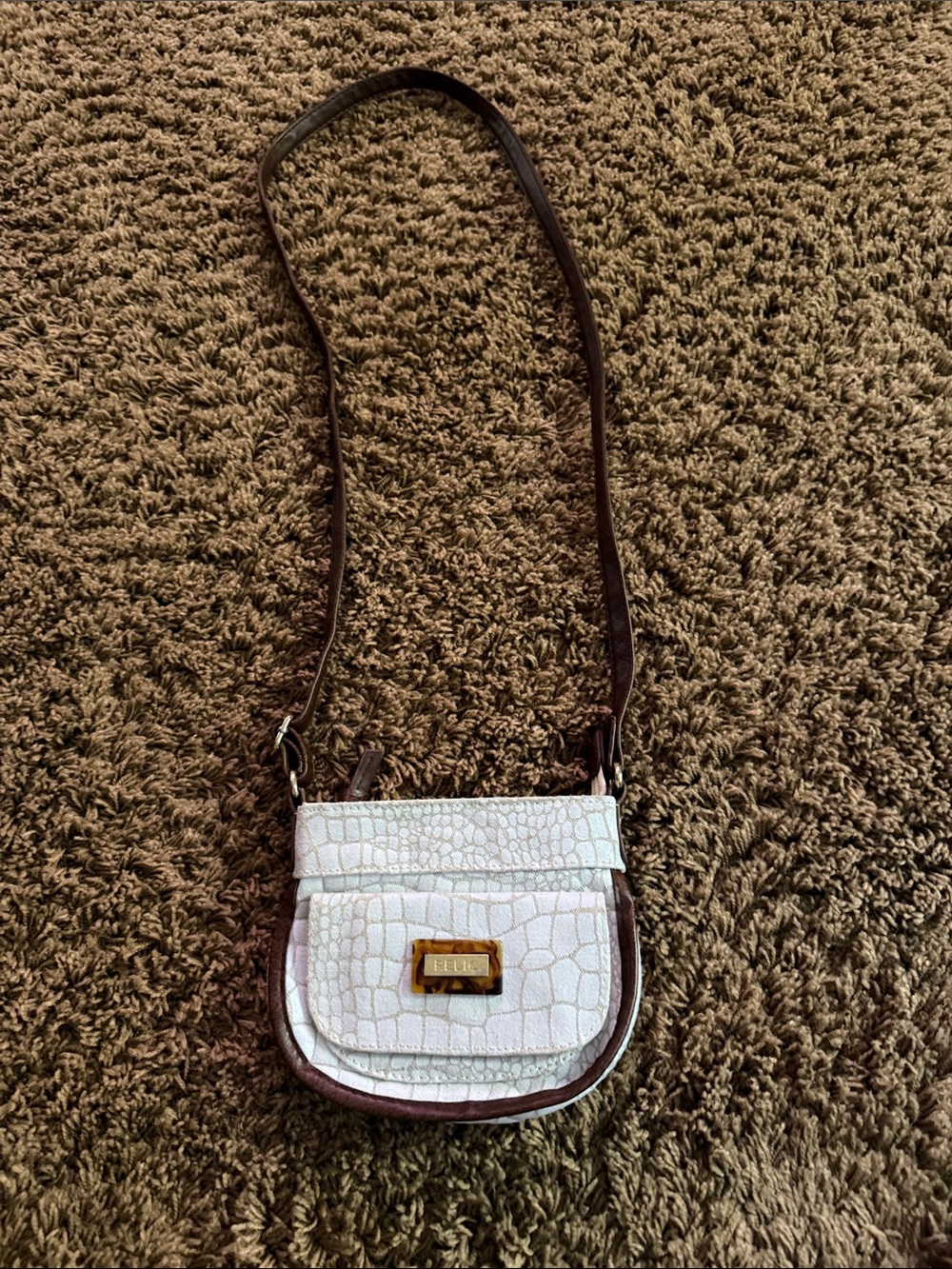 Relic White Croc-Embossed Crossbody with Brown Trim and Strap